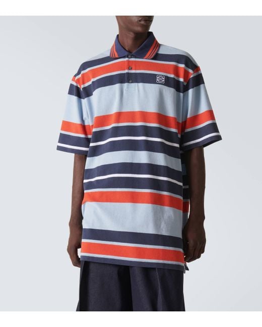 Loewe Blue Paula's Ibiza Striped Cotton And Linen Polo Shirt for men
