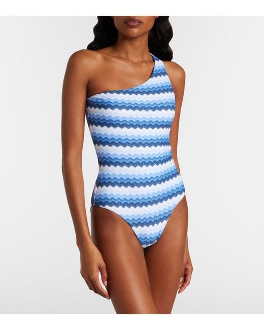 Melissa Odabash Blue Madrid Chevron One-Shoulder Swimsuit