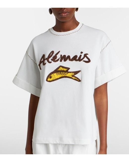 ALÉMAIS White Scuba Embroidered Cotton T-Shirt
