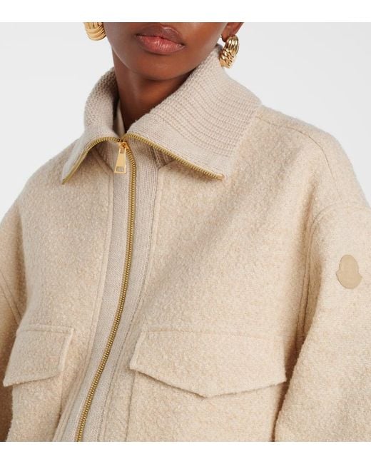Chaqueta En Mezcla De Lana Con Cremallera Moncler de color Natural