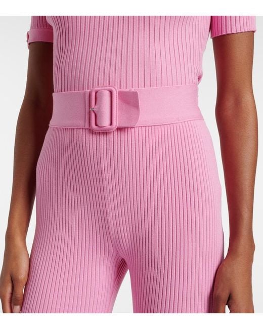 Courreges Pink Belted Ribbed-Knit Capri Pants