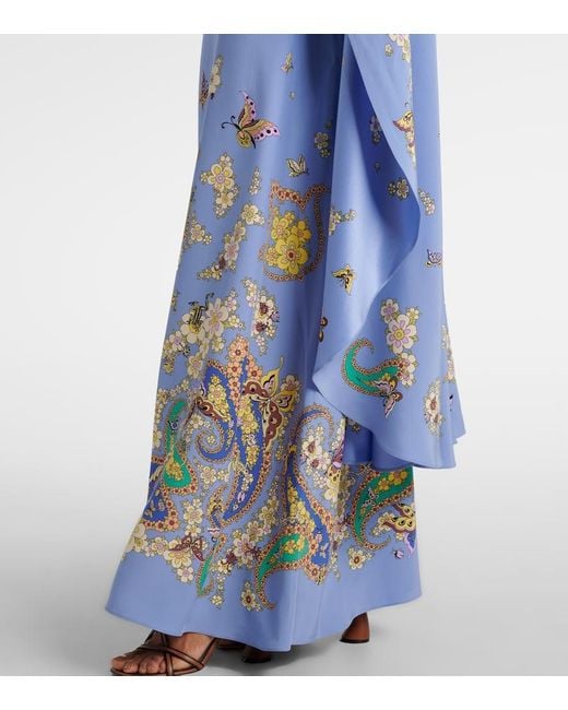 Etro Blue Floral Paisley Silk Gown