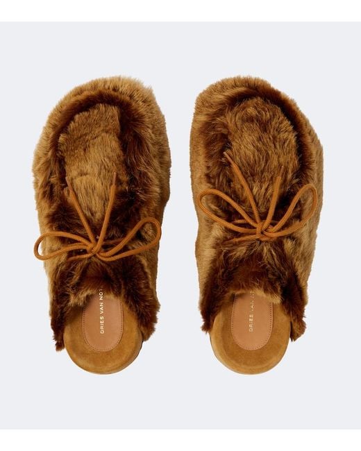 Dries Van Noten Brown Shearling Clogs for men