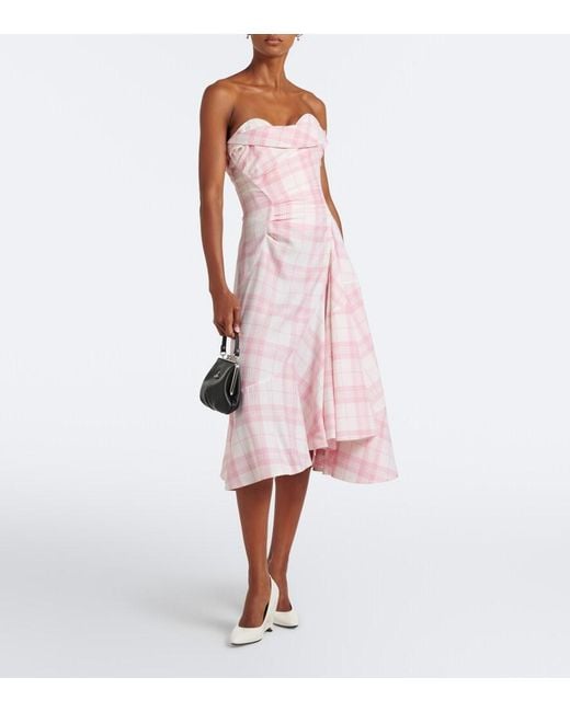 Vivienne Westwood Pink Spiral Checked Wool-Blend Bustier Dress