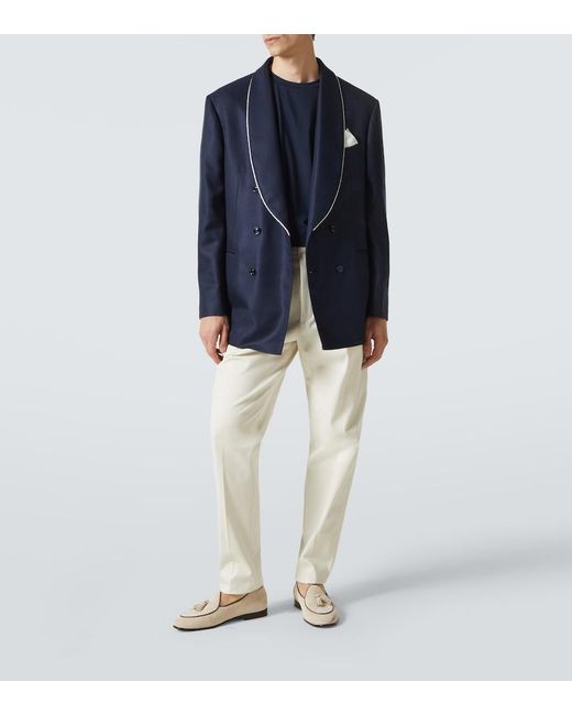 Brunello Cucinelli Blue Silk Tuxedo Jacket for men