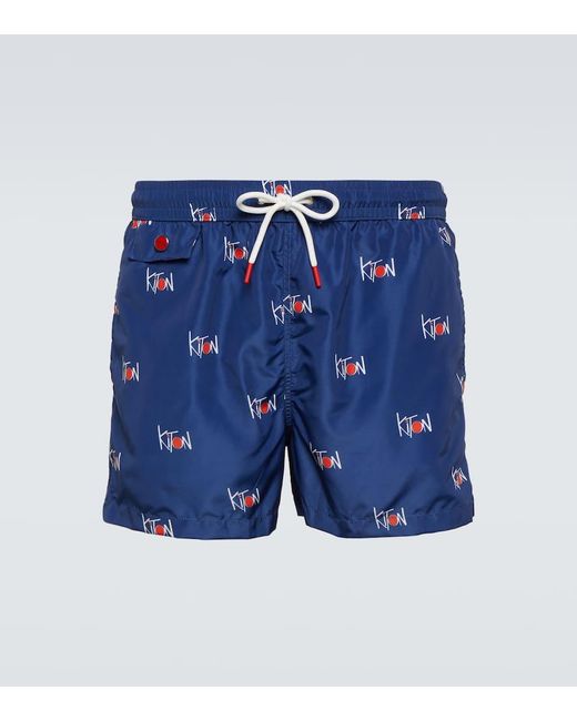 Kiton Blue Printed Swim Shorts for men