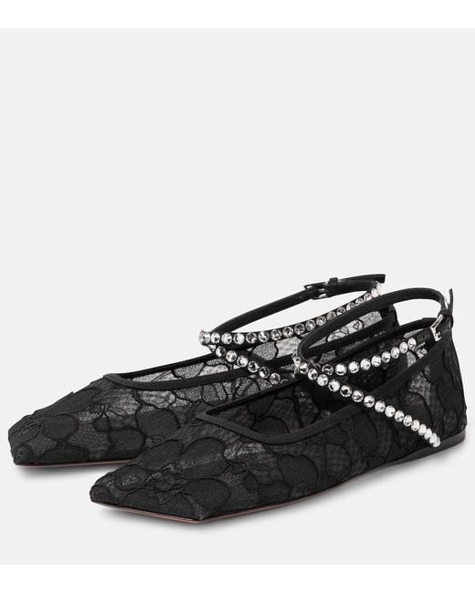 AMINA MUADDI Black Ane Embellished Lace Ballet Flats