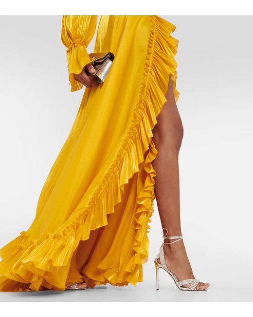 Costarellos Yellow Ruffle-Trimmed Gown