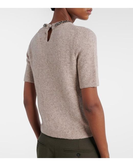 Velvet Natural Briana Embellished Wool-Blend Top