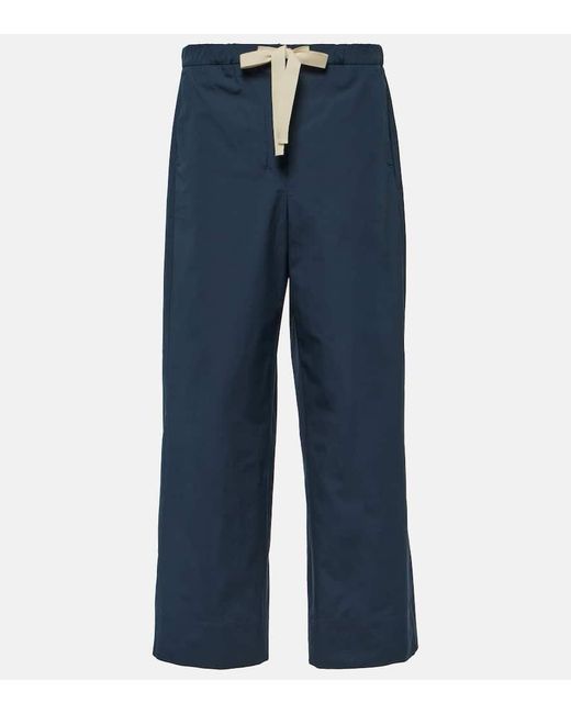 Pantalones anchos de popelin de algodon Max Mara de color Blue