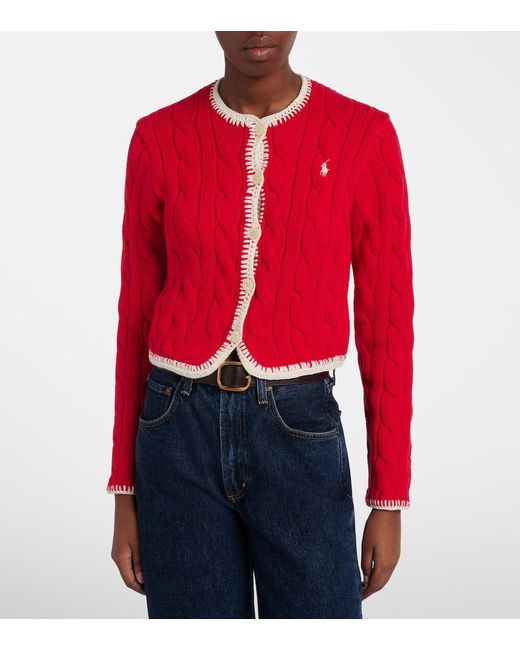 Polo Ralph Lauren Red Cable-Knit Cotton Cardigan
