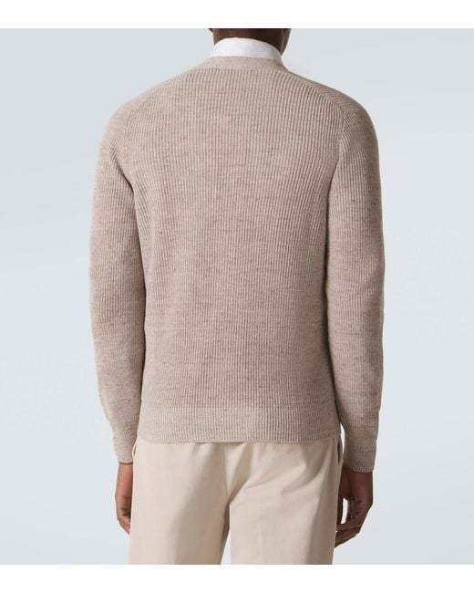 Brunello Cucinelli Natural Ribbed-Knit Linen And Cotton Cardigan for men