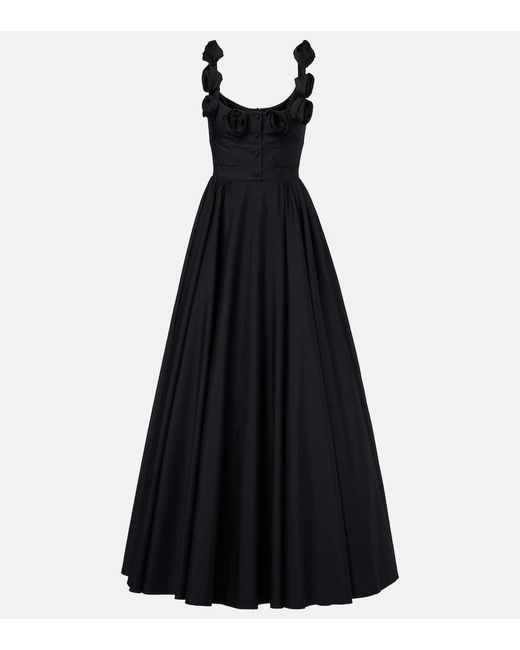 Giambattista Valli Black Floral-Applique Cotton Poplin Gown