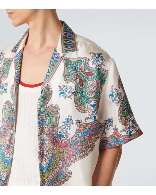 Etro Multicolor Paisley Silk Twill Bowling Shirt for men
