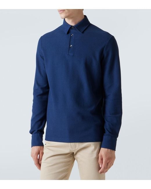 Loro Piana Blue Cotton Pique Polo Shirt for men