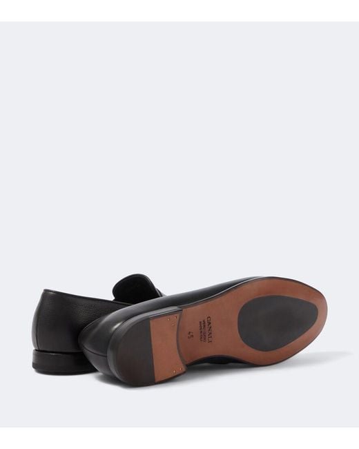 Canali Black Leather Penny Loafers for men