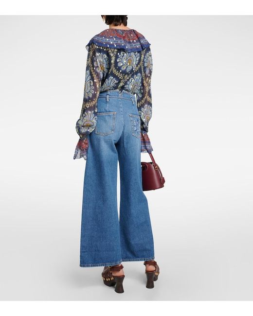 Etro Blue High-Rise Wide-Leg Jeans