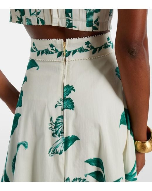 Agua Bendita Green Bergamota Embellished Floral Cotton Midi Skirt