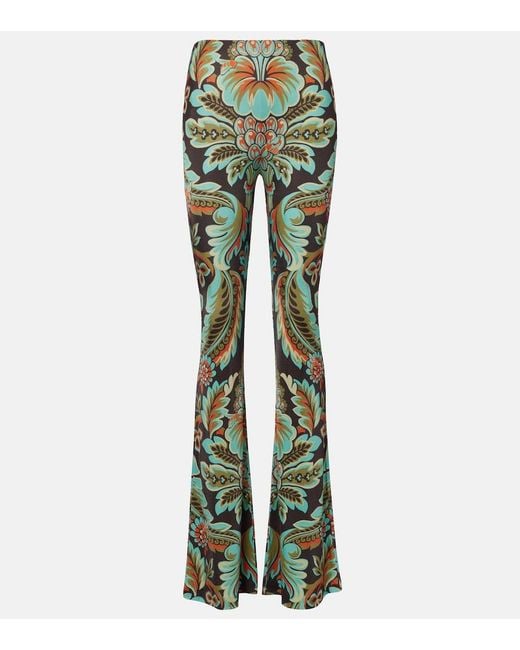 Etro Green Printed Crepe Jersey Flared Pants