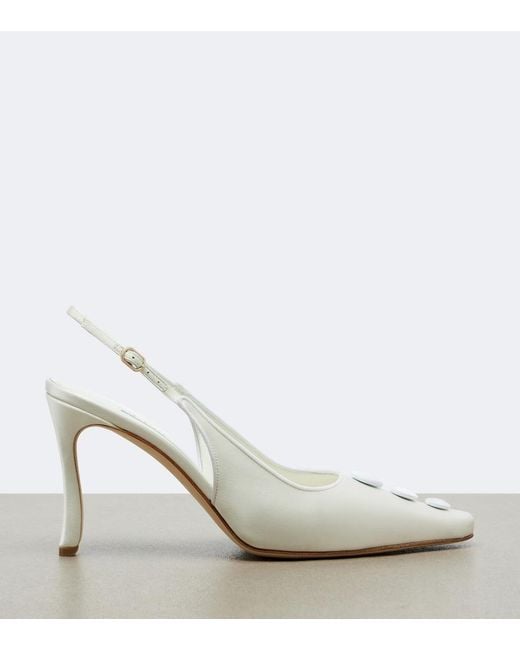 Manolo Blahnik White Alexa Satin Slingback Pumps