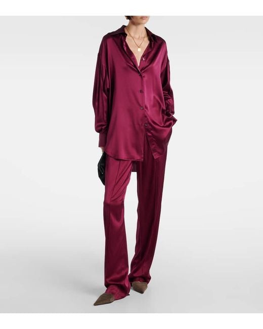 Tom Ford Red Silk-Blend Satin Wide-Leg Pants
