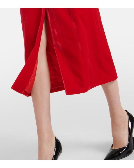 Alessandra Rich Red Velvet Midi Dress