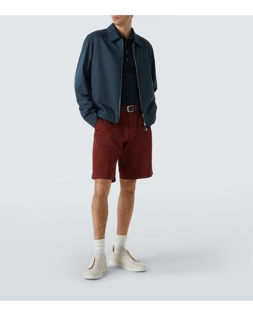 Zegna Polohemd Aus Baumwolle Und Seide in Blue für Herren