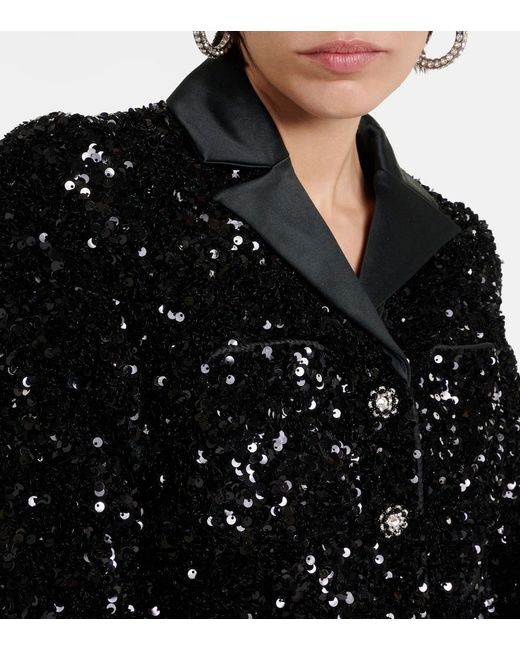 Self-Portrait Black Sequined Cropped Jacket