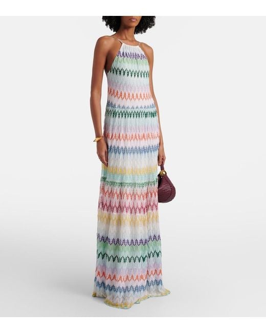 Missoni White Halterneck Lame Maxi Dress