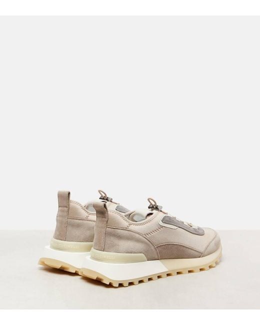 Brunello Cucinelli White Sneakers Runner Aus Veloursleder Und Canvas