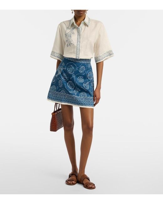 ALÉMAIS White Lucky Oversized Printed Linen Shirt