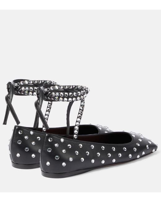 AMINA MUADDI Black Ane Embellished Leather Ballet Flats
