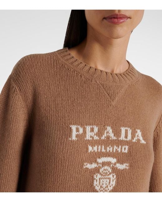 Prada Brown Logo Wool And Cashmere Sweater