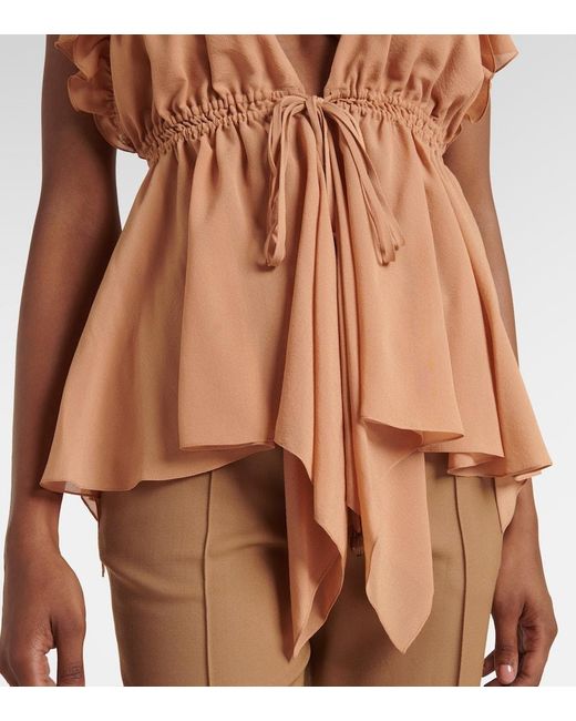 Top De Chifon De Seda Con Volantes Chloé de color Brown