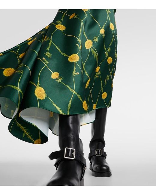 Burberry Green Printed Jersey And Satin Midi Dress