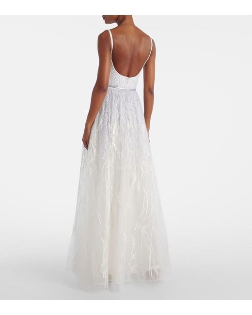 Elie Saab White Embroidered Tulle Gown