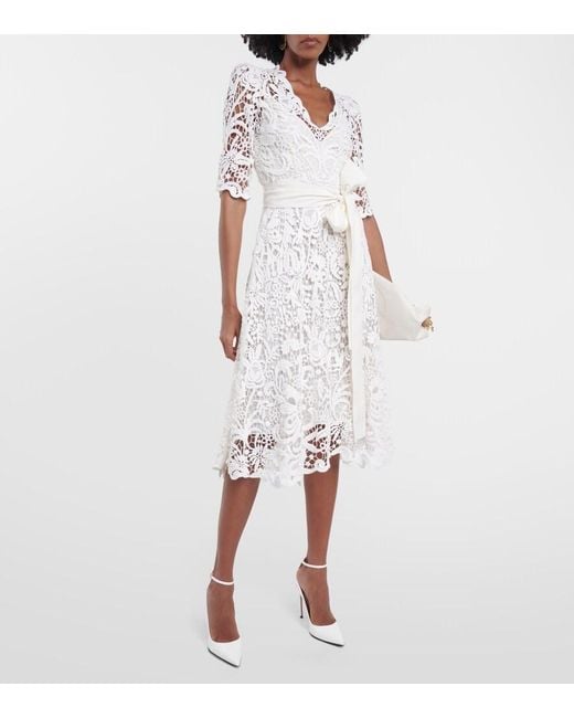 Elie Saab Natural Lace Midi Dress