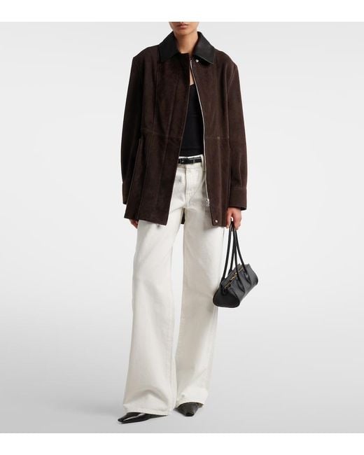 Nour Hammour Brown Grange Leather-Trimmed Suede Jacket