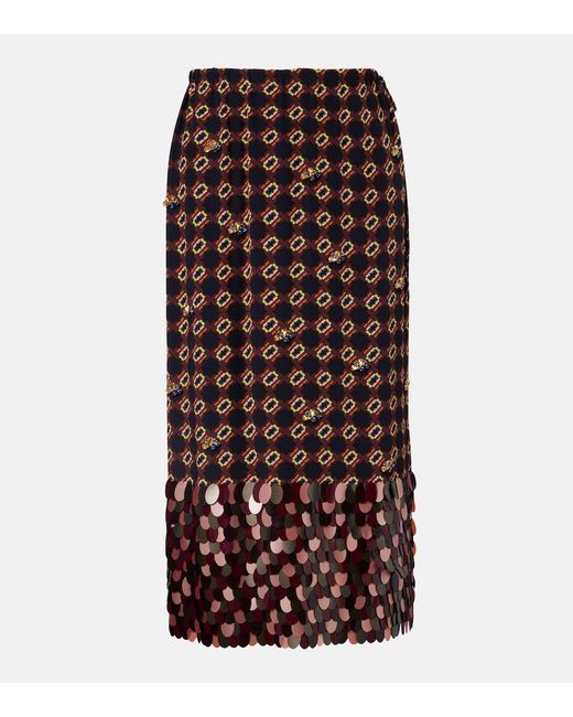 Dries Van Noten Brown Printed Sequined Silk Midi Skirt