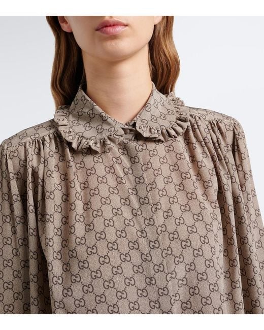 Gucci Brown Gg Silk Crepe De Chine Blouse