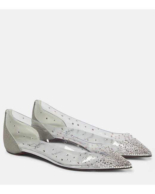 Christian Louboutin White Degrastrass Embellished Ballet Flats