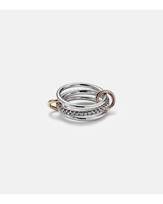 Spinelli Kilcollin Metallic Tigris Mx Gris Sterling Ring With Diamonds And And Rose Connectors