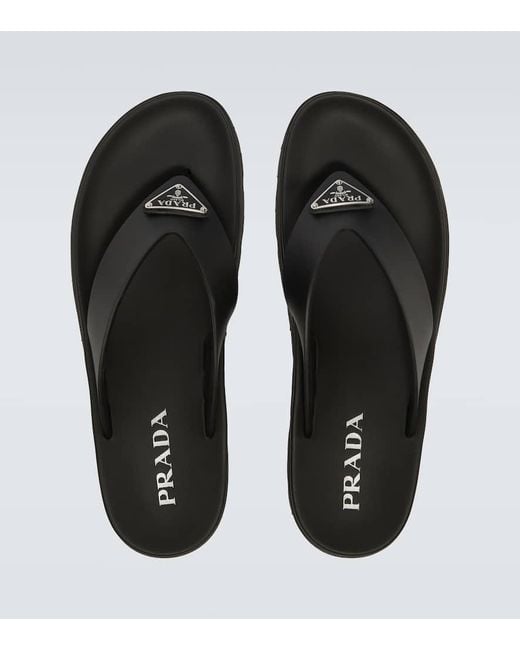 Tongs A Logo Prada pour homme en coloris Brown