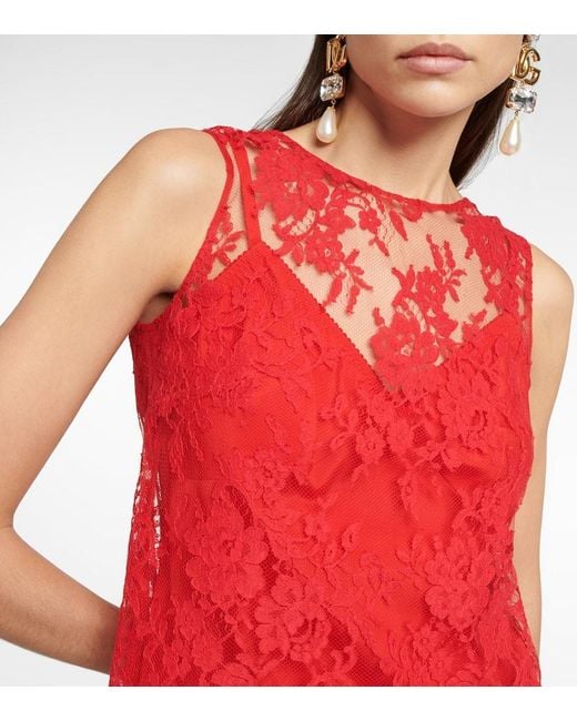 Dolce & Gabbana Red Floral Chantilly Lace Top
