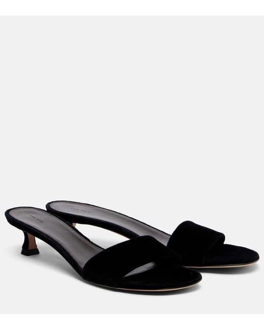 The Row Black Combo Leather Slides