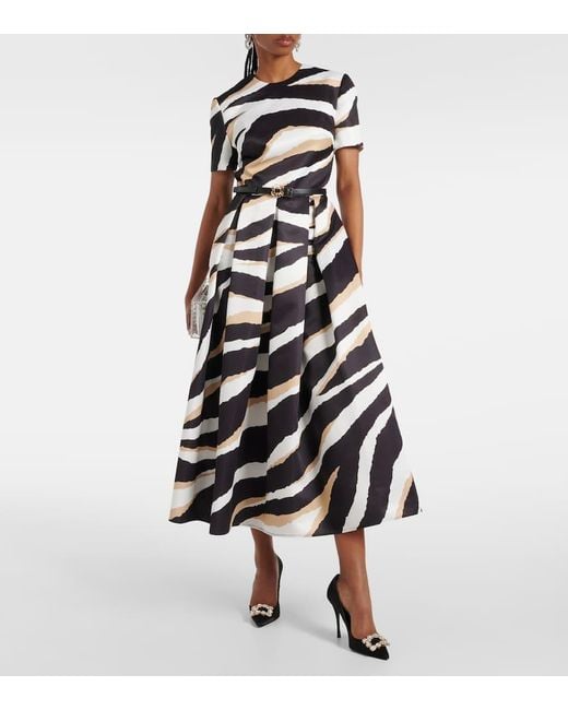 Elie Saab Black Printed Silk-Blend Midi Dress