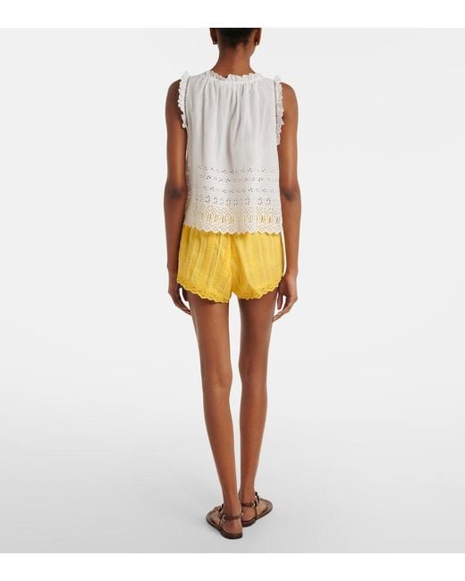 Doen Yellow Leda Lace-Trimmed Shorts