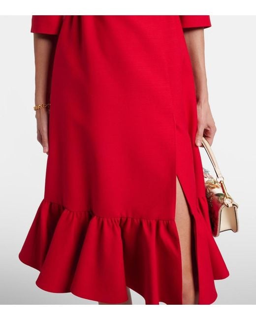 Valentino Red Crepe Couture Embellished Ruffled Midi Dress