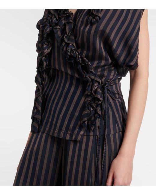 Top A Rayas Con Volantes Dries Van Noten de color Black