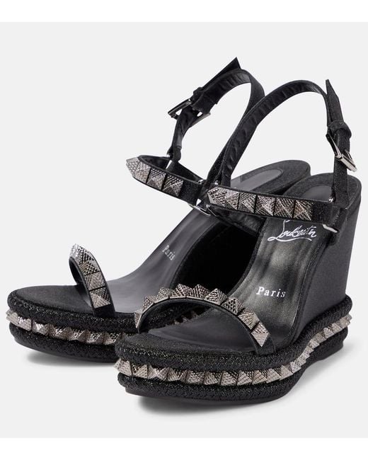 Christian Louboutin Black Pyraclou Embellished Leather Espadrilles